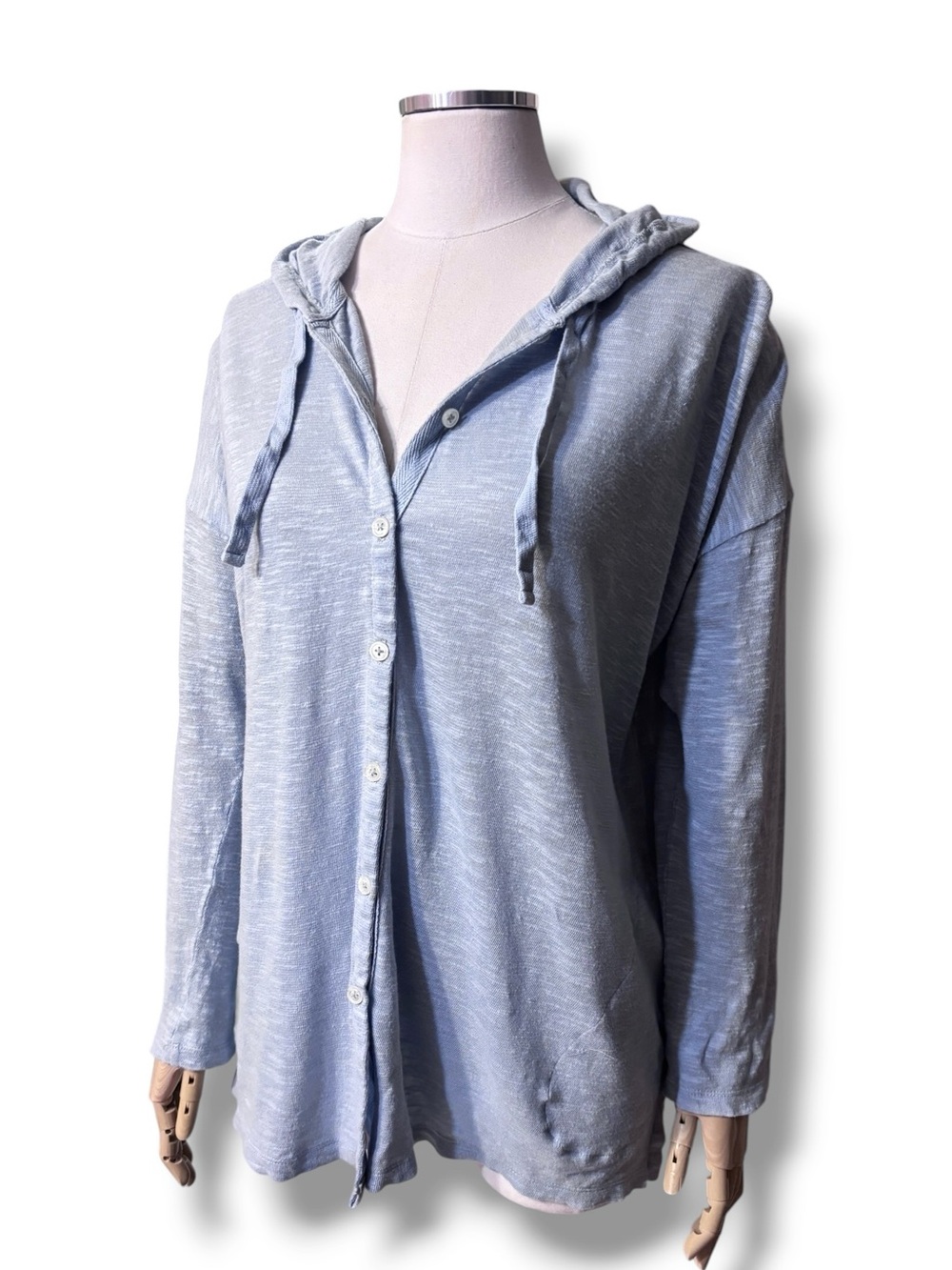 J. JILL Blue Linen Blend Button Front Hooded Jacket